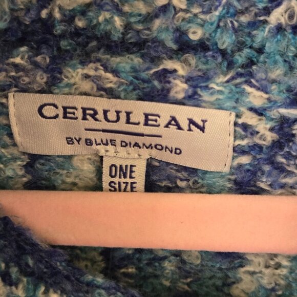 Cerulean By Blue Diamond NWT Blue Space Dye Knit Turtleneck Poncho One Size - Picture 6 of 7